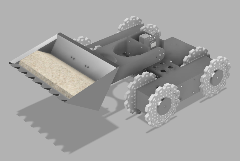 Rover CAD with simulated sand payload in bucket